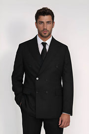 VELVARDE ÇİZGİLİ KRUVAZE TAKIM ELBİSE SİYAH